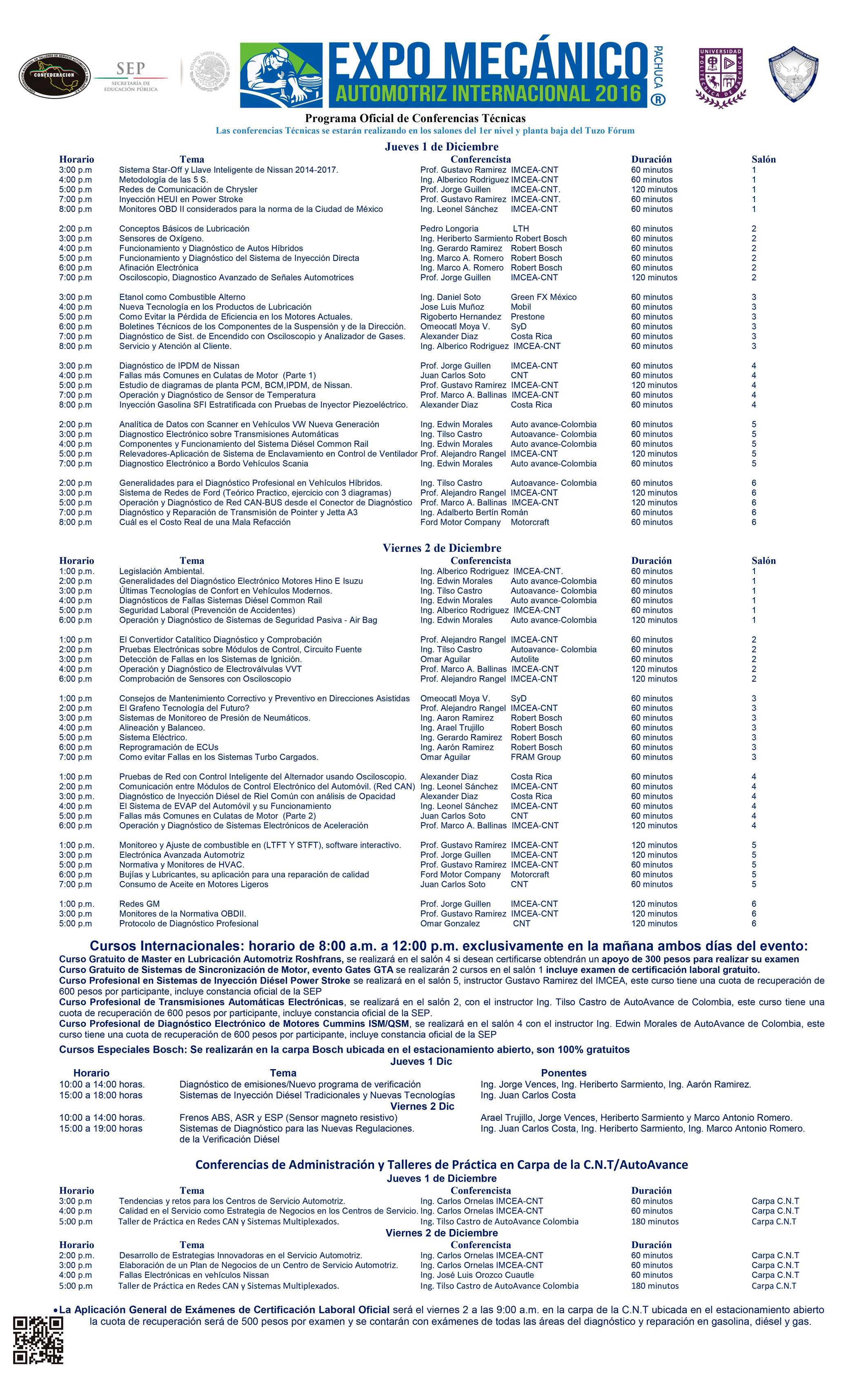 lista de conferencias expo 2016
